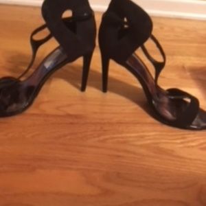 NEW Black Suede Open Toe Heel Sz  10